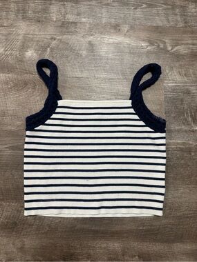 Aerie Knit White & Navy Tank Top Size XL